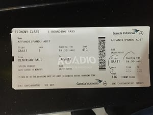Boarding pass Garuda Indonesia Airlines, GA411